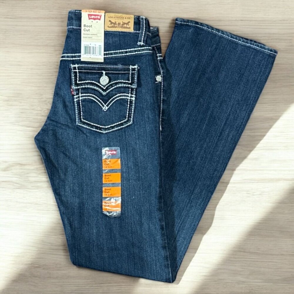 NEW Levis Bootcut Jeans Girls 14 Slim Dark Wash Denim Kids Stretch Summer Style - Picture 3 of 12